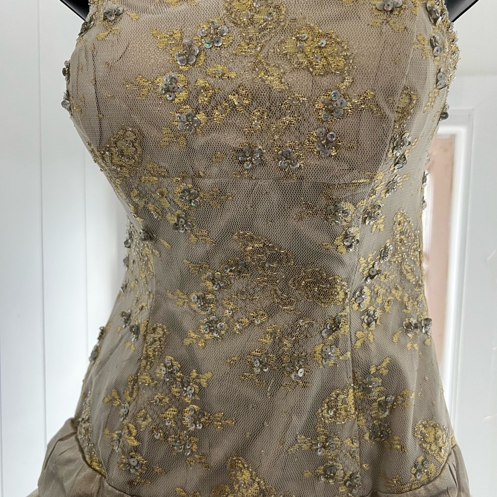 Morgan & Co. Metallic Gold Ruffled Gown - Picture 2 of 2